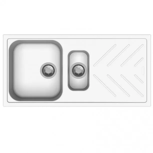 1000x500mm White Granite Quartz Stone 1 and 1/4 Kitchen Sink Double Bowls Drainboard Topmount