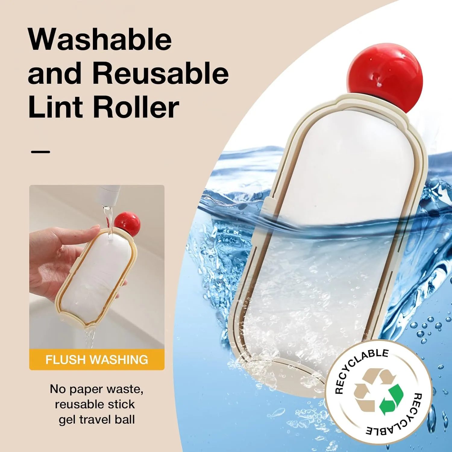 2 in 1 Washable Reusable Lint Roller, Portable Gel Lint Roller for Clothes, Enjoy Portable Travel Lint Roller for Pet Hair (White)