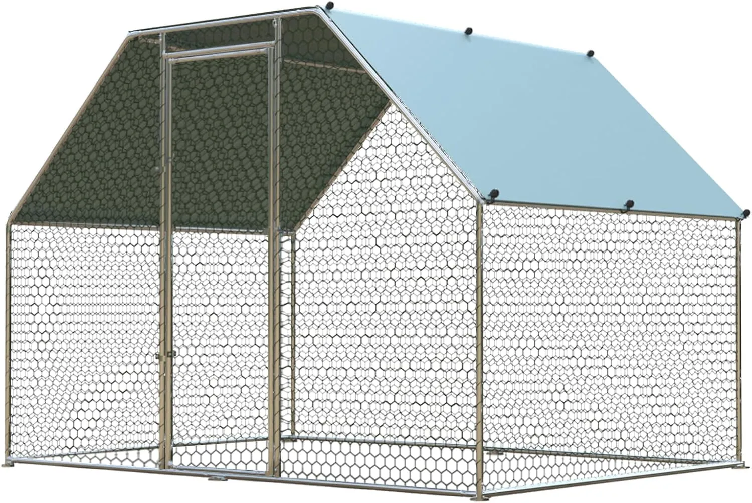 4ever2buy Chicken Runs for Yard with Cover, Large Metal Chicken Run Walk in Metal, Outside Dog Kennel with Roof, Flat Roofed Outdoor Kennel for Cats(9.2Lx6.23Wx6.4H)
