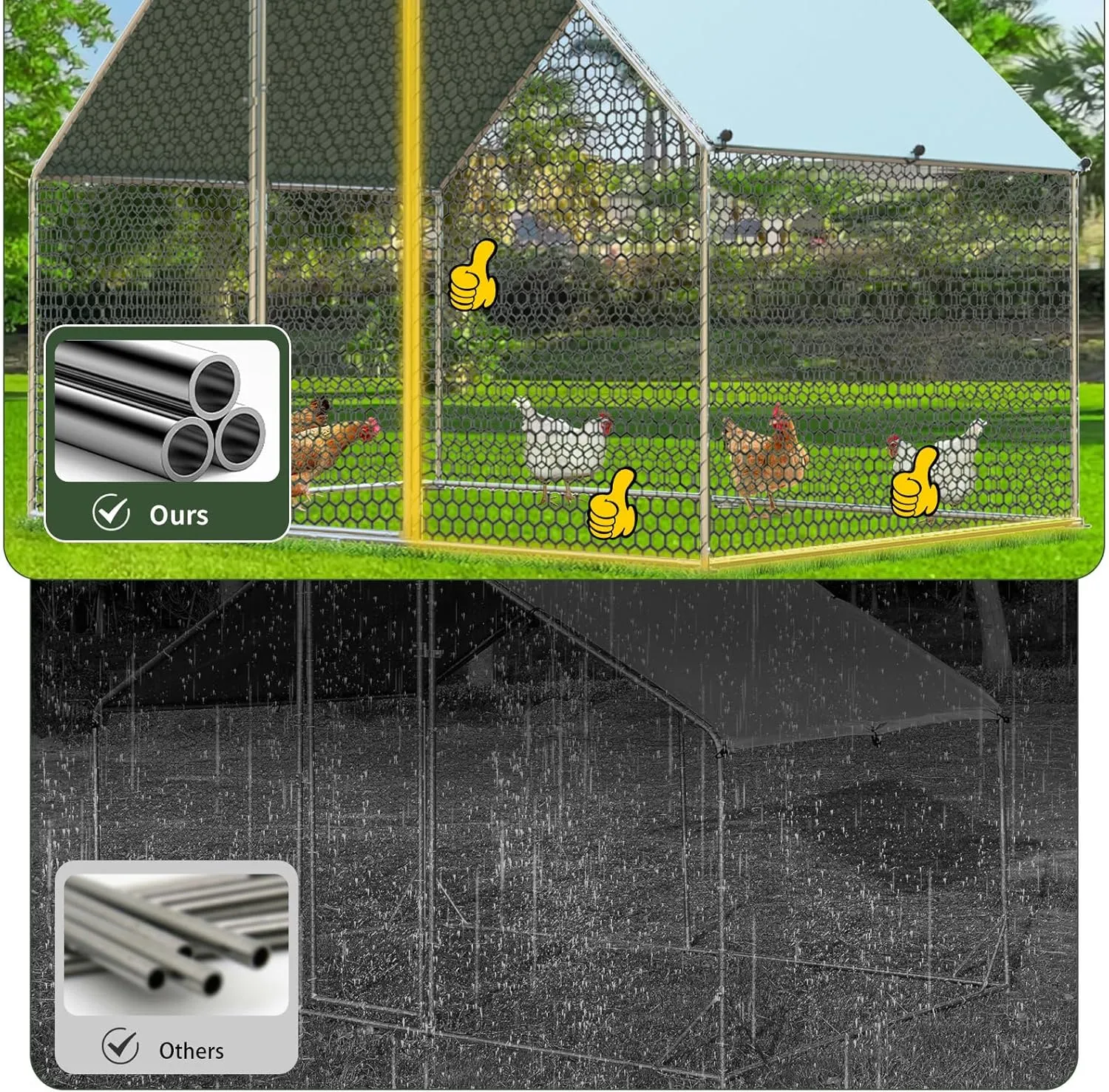 4ever2buy Chicken Runs for Yard with Cover, Large Metal Chicken Run Walk in Metal, Outside Dog Kennel with Roof, Flat Roofed Outdoor Kennel for Cats(9.2Lx6.23Wx6.4H)