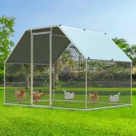 4ever2buy Chicken Runs for Yard with Cover, Large Metal Chicken Run Walk in Metal, Outside Dog Kennel with Roof, Flat Roofed Outdoor Kennel for Cats(9.2Lx6.23Wx6.4H)