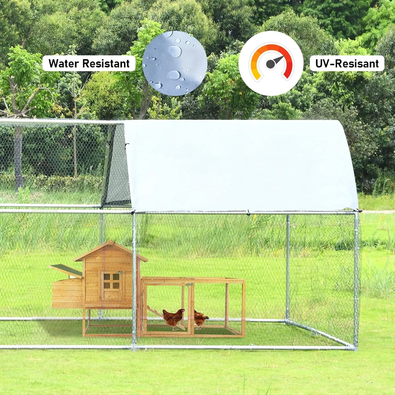 4ever2buy Chicken Runs for Yard with Cover, Large Metal Chicken Run Walk in Metal, Outside Dog Kennel with Roof, Flat Roofed Outdoor Kennel for Cats(9.2Lx6.23Wx6.4H)