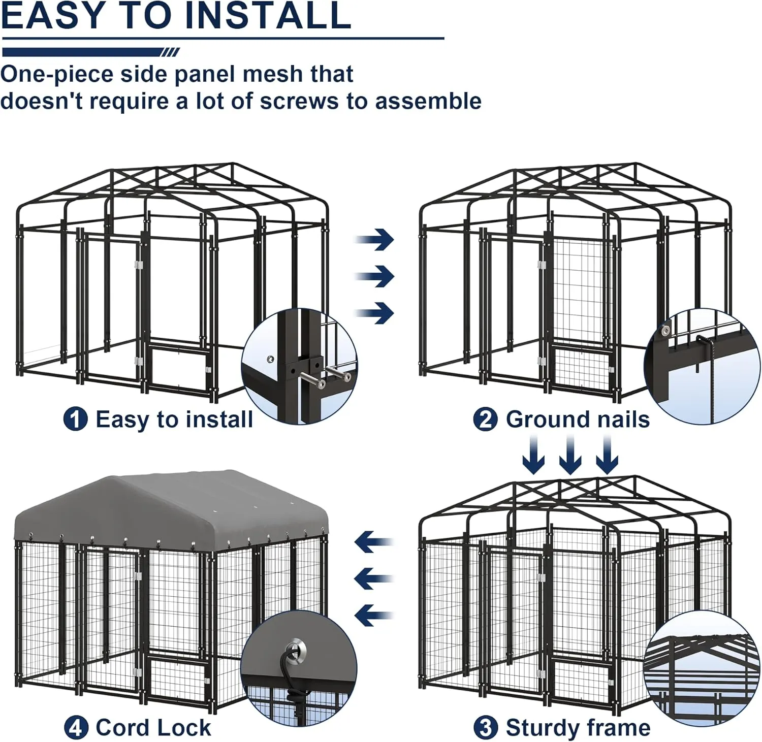 6X6FT Dog Kennel Outside Dog Kennel Outdoor with Feeding, Heavy Duty Outdoor Dog Crate Durable Dog Cage with Roof & Double Lock