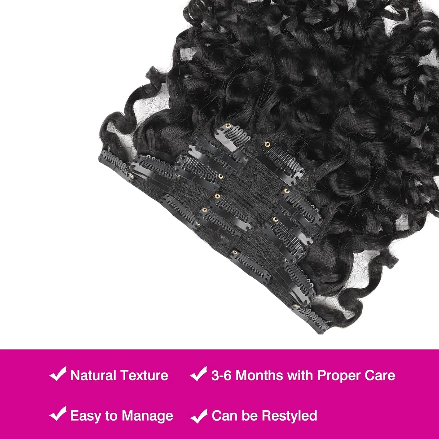 ABH AMAZINGBEAUTY HAIR Natural Loose Curly Clip in Human Hair Extensions Double Weft Natural Loose Curly Hair Extensions Clip ins Natural Black Curly Clips For Black Women 120G 22 Inch