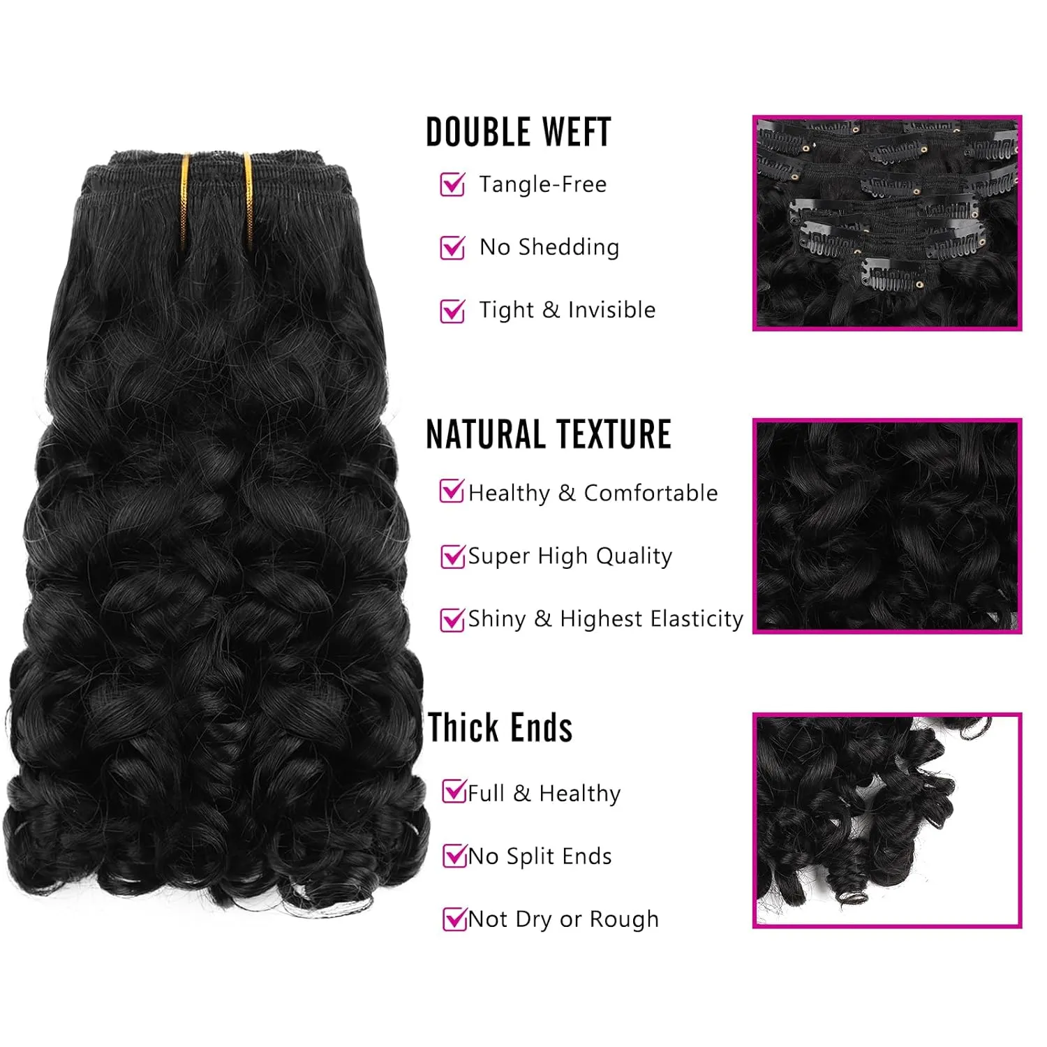 ABH AMAZINGBEAUTY HAIR Natural Loose Curly Clip in Human Hair Extensions Double Weft Natural Loose Curly Hair Extensions Clip ins Natural Black Curly Clips For Black Women 120G 22 Inch