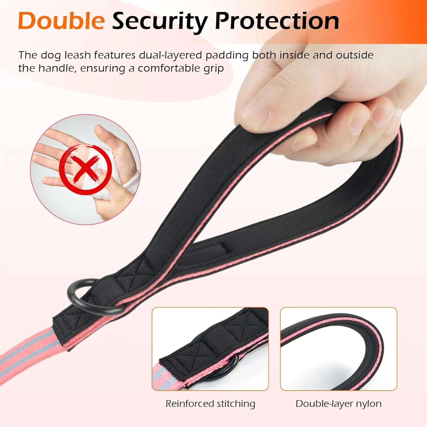 Adjustable Double Handle Dog Leash, Dual Soft Padded Handles Dog Lead for Traffic Control Heaty Duty Long Leashes Perfect for Walking and Training of Medium or Large Dogs (Pink,6FT)