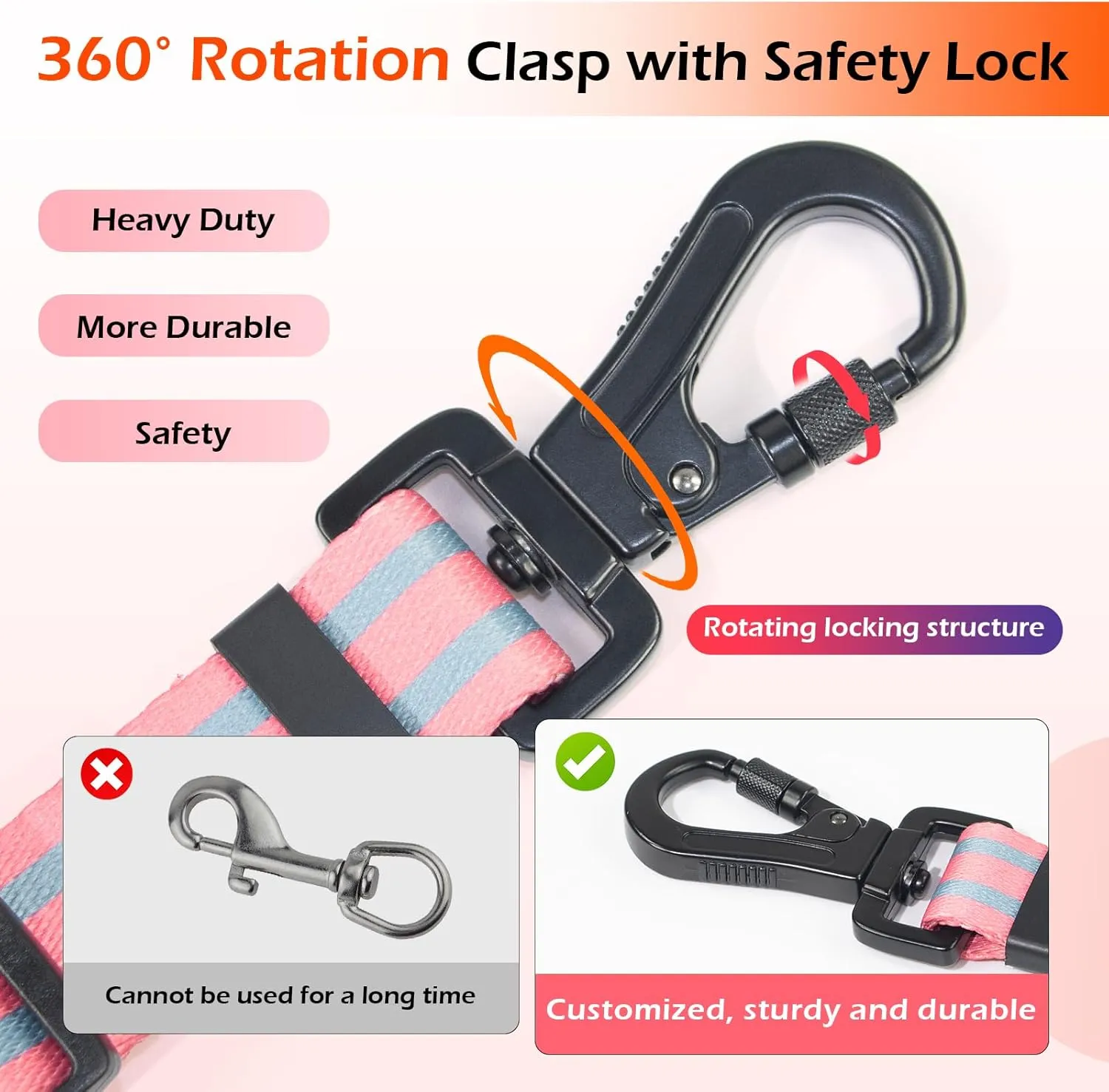 Adjustable Double Handle Dog Leash, Dual Soft Padded Handles Dog Lead for Traffic Control Heaty Duty Long Leashes Perfect for Walking and Training of Medium or Large Dogs (Pink,6FT)