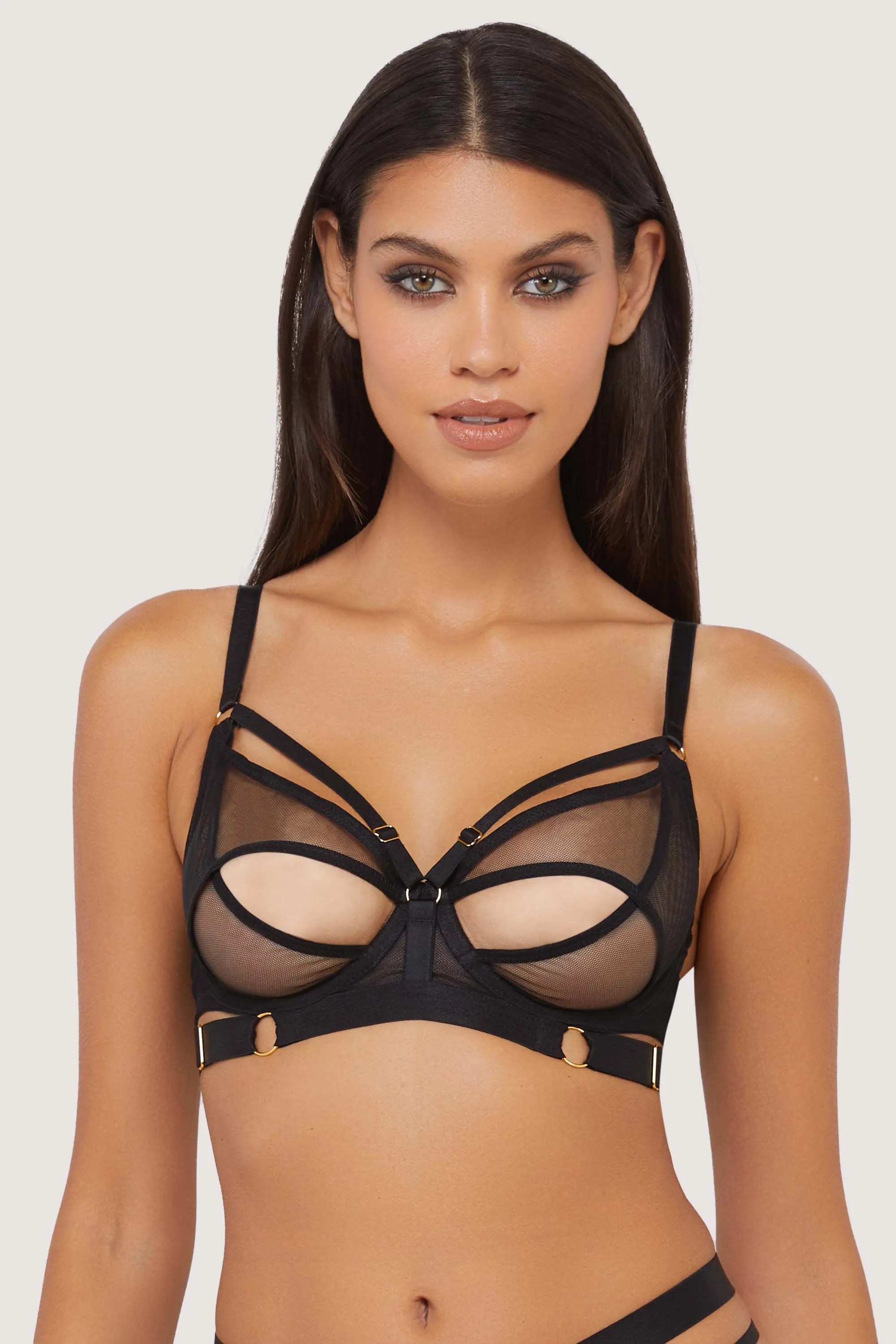 Alexa Black Mesh Overlay Thick Strap Set