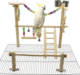 Bird Playground Top Cage, Parrot Gym Hanging Chewing Toys, Cage Top Play Stand for Conure, Parakeets, Budgie, Cockatiels, Lovebirds, Wood Perch Toys