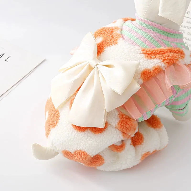Bowknot Floral Printed Fleece Dog Jumpsuits