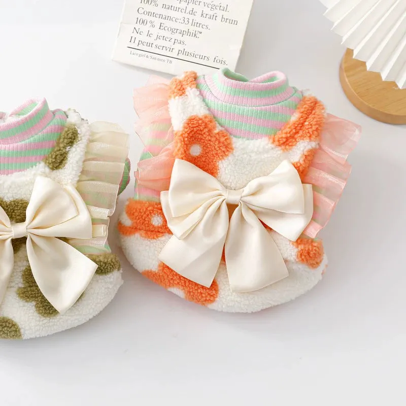 Bowknot Floral Printed Fleece Dog Jumpsuits