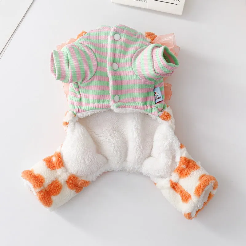 Bowknot Floral Printed Fleece Dog Jumpsuits
