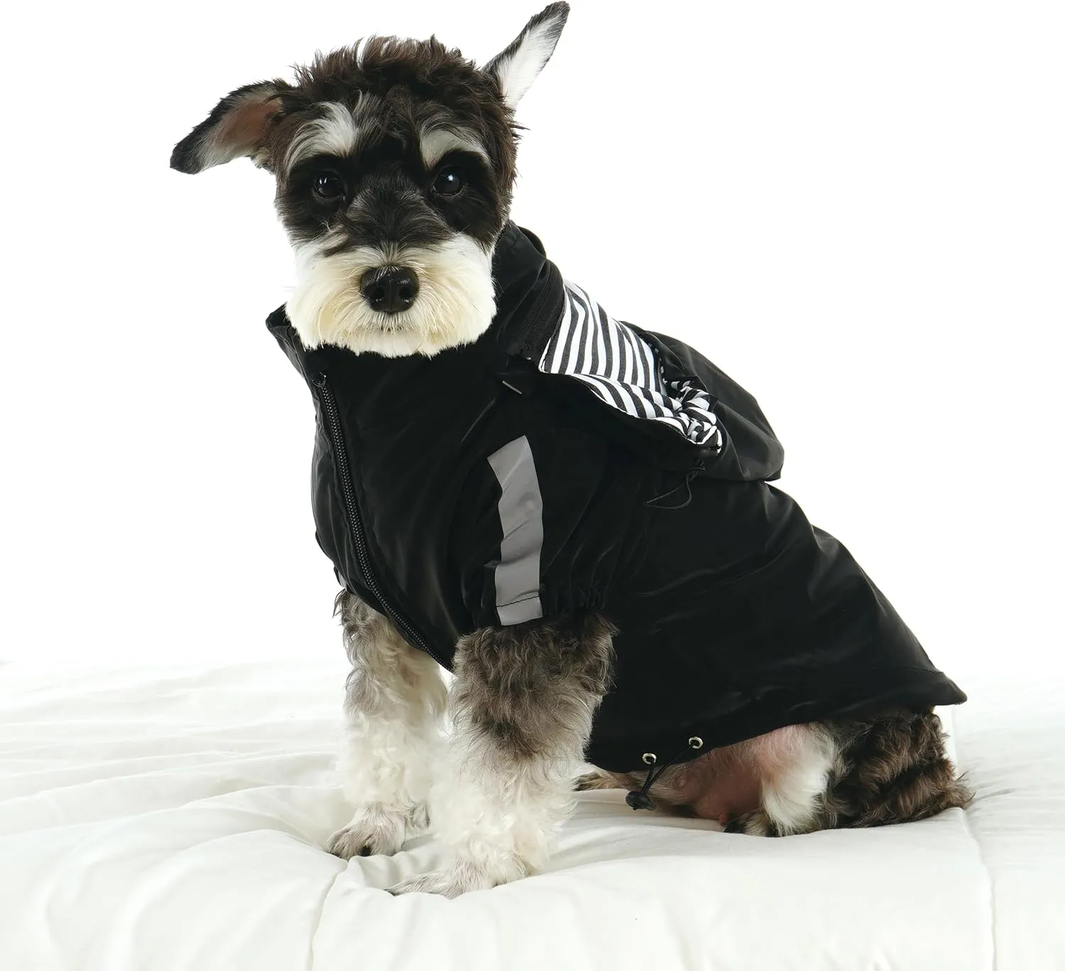 Breathable Dog Raincoat with Detachable Hood - Reflective Strips, 6 Rain/Water Resistant(Black,L)