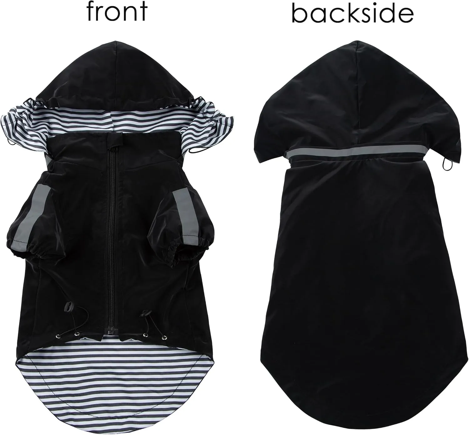 Breathable Dog Raincoat with Detachable Hood - Reflective Strips, 6 Rain/Water Resistant(Black,L)