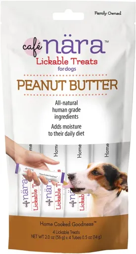 Caf Nara Peanut Butter Flavored Lickable Treats for Dogs (Pack of 4-14g Tubes, 56 g/2 oz)