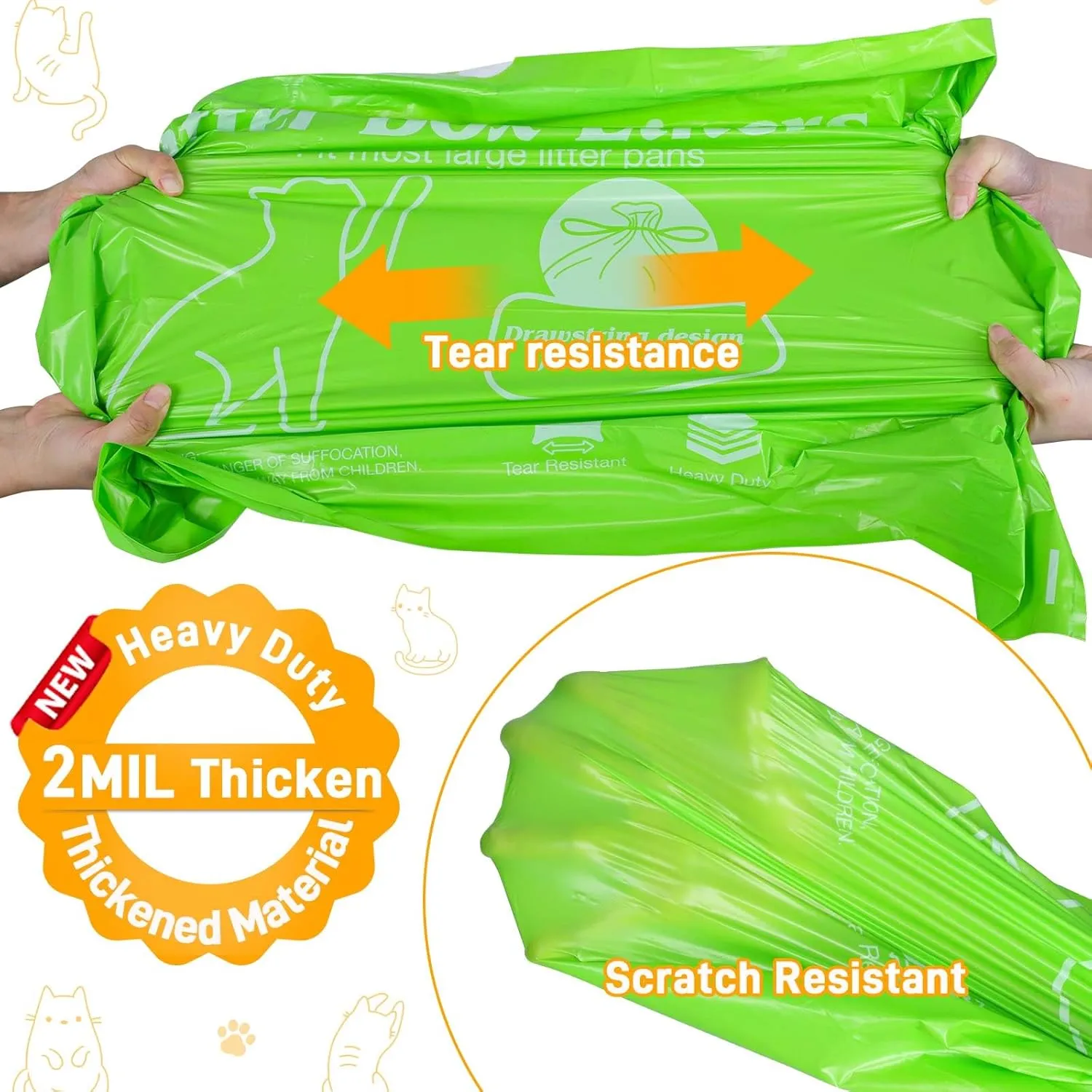 Cat Litter Box Liners 10 Count, Jumbo Cat Litter Bags Liners 36" x 19" Drawstring Heavy Duty Liners for Cat Litter Box Extra Durable Easy Clean Up Fits Most Litter Pan