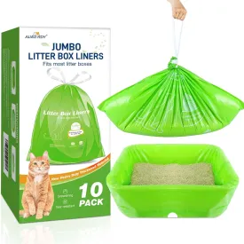 Cat Litter Box Liners 10 Count, Jumbo Cat Litter Bags Liners 36" x 19" Drawstring Heavy Duty Liners for Cat Litter Box Extra Durable Easy Clean Up Fits Most Litter Pan