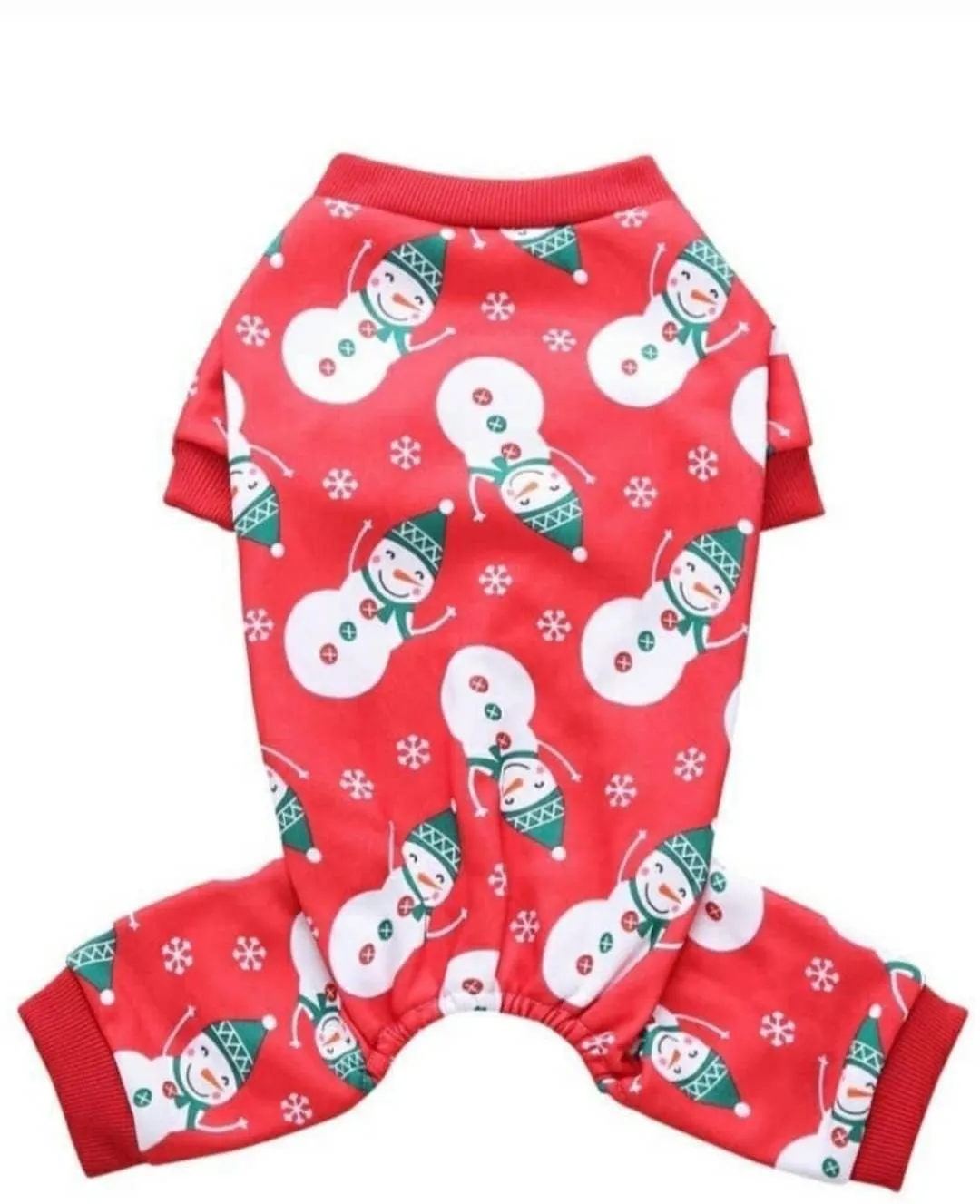Christmas Jumpsuit For Pets - Red Snowman Motif