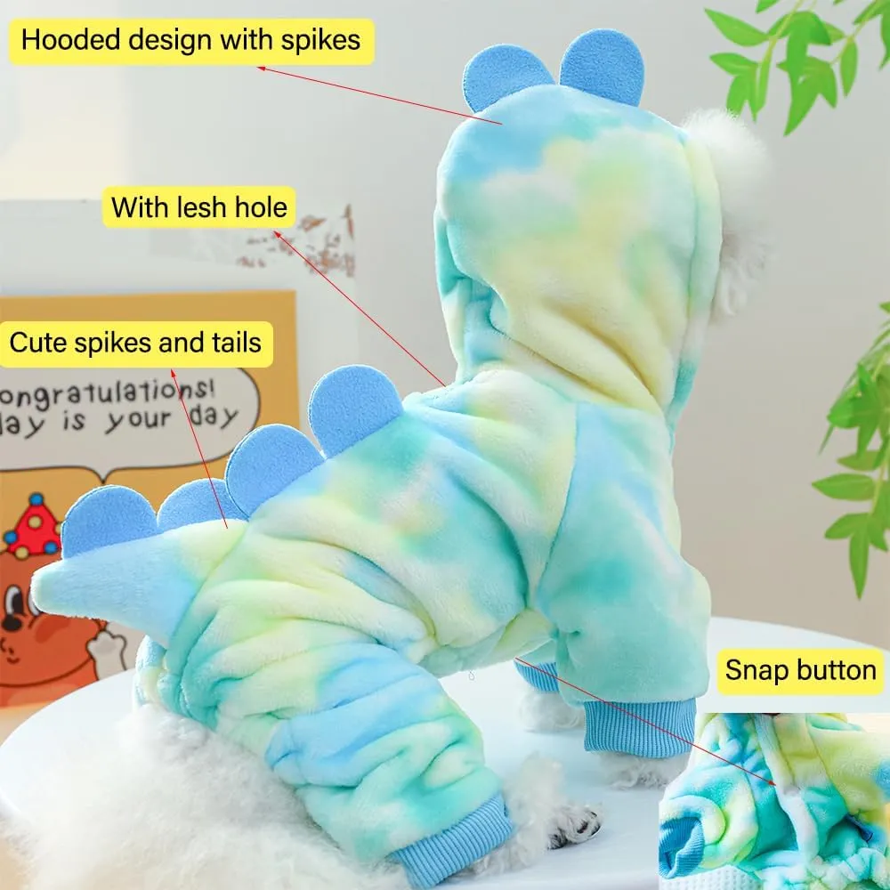 Dinosaur Dog Clothes for Small Dog Girl Boy,Fleece Winter Puppy Hoodies with Leash Ring,Cold Weather Coat for Cat,Funny Dog Dinosaur Costume for Christmas Halloween. (Green, Medium)