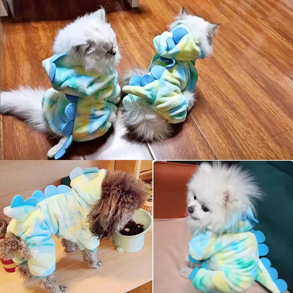 Dinosaur Dog Clothes for Small Dog Girl Boy,Fleece Winter Puppy Hoodies with Leash Ring,Cold Weather Coat for Cat,Funny Dog Dinosaur Costume for Christmas Halloween. (Green, Medium)