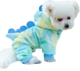 Dinosaur Dog Clothes for Small Dog Girl Boy,Fleece Winter Puppy Hoodies with Leash Ring,Cold Weather Coat for Cat,Funny Dog Dinosaur Costume for Christmas Halloween. (Green, Medium)
