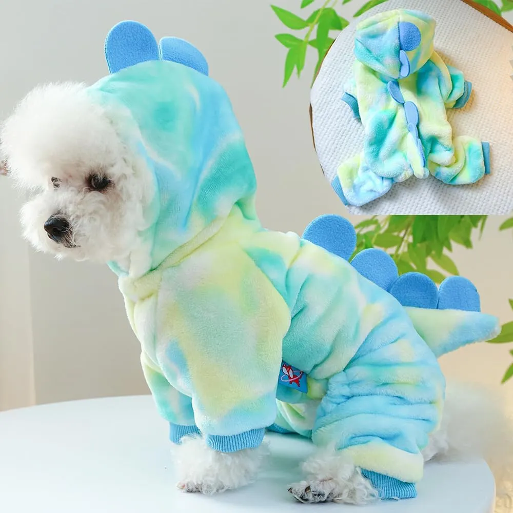 Dinosaur Dog Clothes for Small Dog Girl Boy,Fleece Winter Puppy Hoodies with Leash Ring,Cold Weather Coat for Cat,Funny Dog Dinosaur Costume for Christmas Halloween. (Green, Medium)
