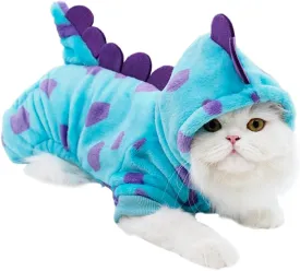 Dinosaur Dog Clothes for Small Dogs, Fleece Winter Puppy Hoodies with Leash Ring, Cat Coat for Cold Weather, Funny Dinosaur Costume for Christmas, Halloween (Blue, Medium)
