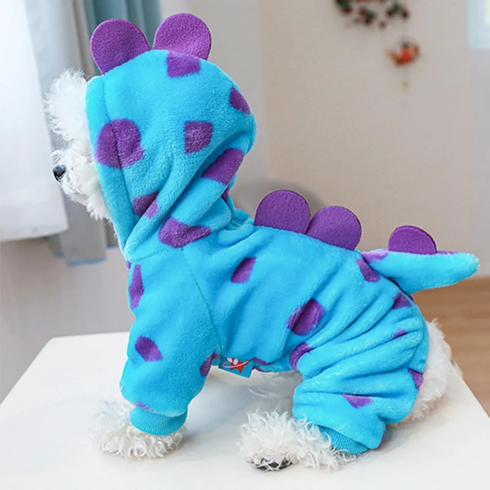 Dinosaur Dog Clothes for Small Dogs, Fleece Winter Puppy Hoodies with Leash Ring, Cat Coat for Cold Weather, Funny Dinosaur Costume for Christmas, Halloween (Blue, Medium)