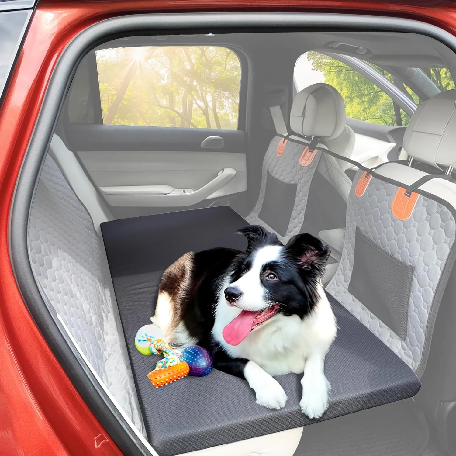 Dog Bed for Car Back Seat Cover, Non-Slip Travel Car Couch for Dog with Comfort Supportive Foam, Backseat Extender Pet Mat Cushion for SUV & Truck, Scratch-Proof, Easy Clean, Extra Large