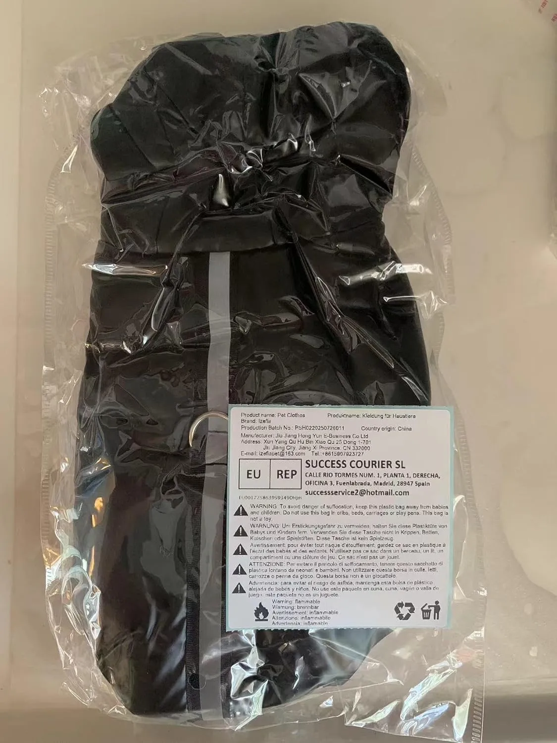 Dog Coat Windproof Jacket - 4 Legs Warm Jumpsuit for Cold Weather, Winter Thick Clothes, Snow Proof Cotton Coat for Small Medium Dogs and Cats - Black S