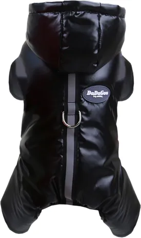 Dog Coat Windproof Jacket - 4 Legs Warm Jumpsuit for Cold Weather, Winter Thick Clothes, Snow Proof Cotton Coat for Small Medium Dogs and Cats - Black S