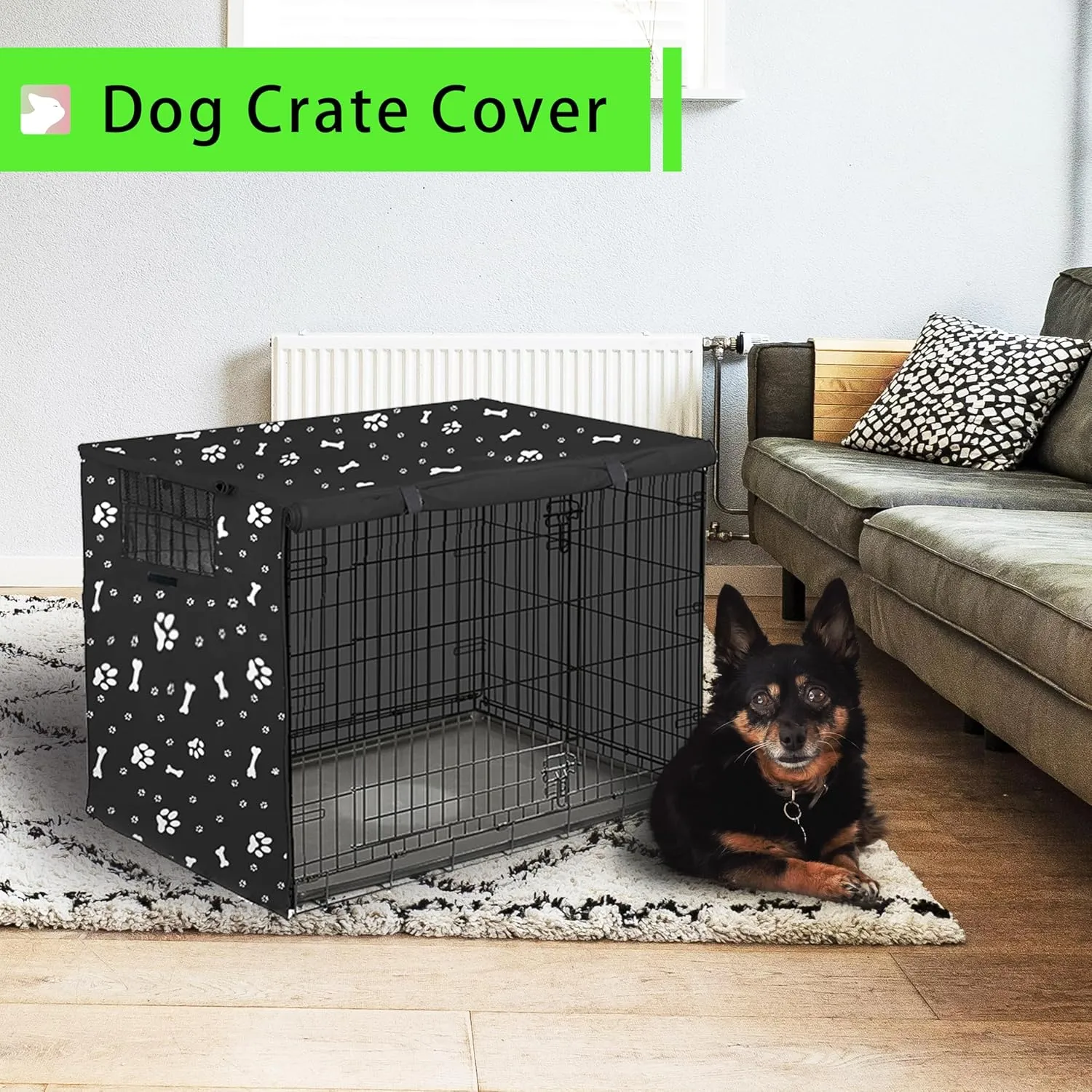 Dog Crate Cover, Dog Kennel Cover, Durable Breathable Dog Crate Cover 36 inch, Windproof Water Resistant Sun Protection Crate Cover Outdoor/Indoor, Black -S (36" L x 23" W x 25" H)