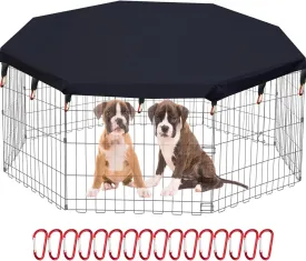 Dog Playpen Cover Sun/Rain Proof Top Cover,Provide Shade and Security for Indoor and Outdoor Dog Pen,Dog Pen Cover Fits All 24" Wide 8 Panels Pet Exercise Pen (Playpen Not Included)