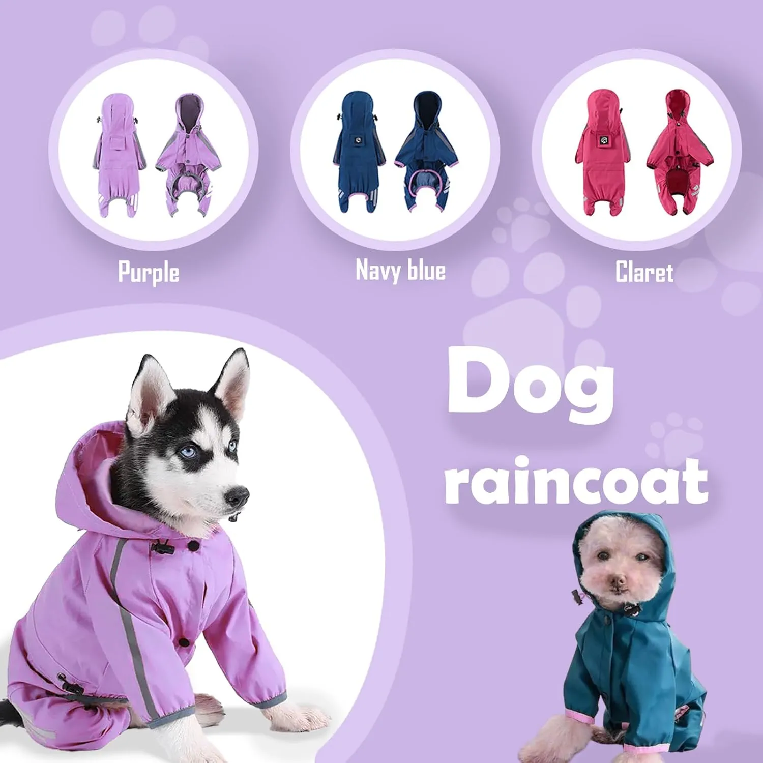Dog Raincoat, Dog Rain Jacket for Puppy Dog with Hat, Small Dog Lightweight Raincoat, Waterproof Rain Jacket with Reflective Strip. (Purple, Small)