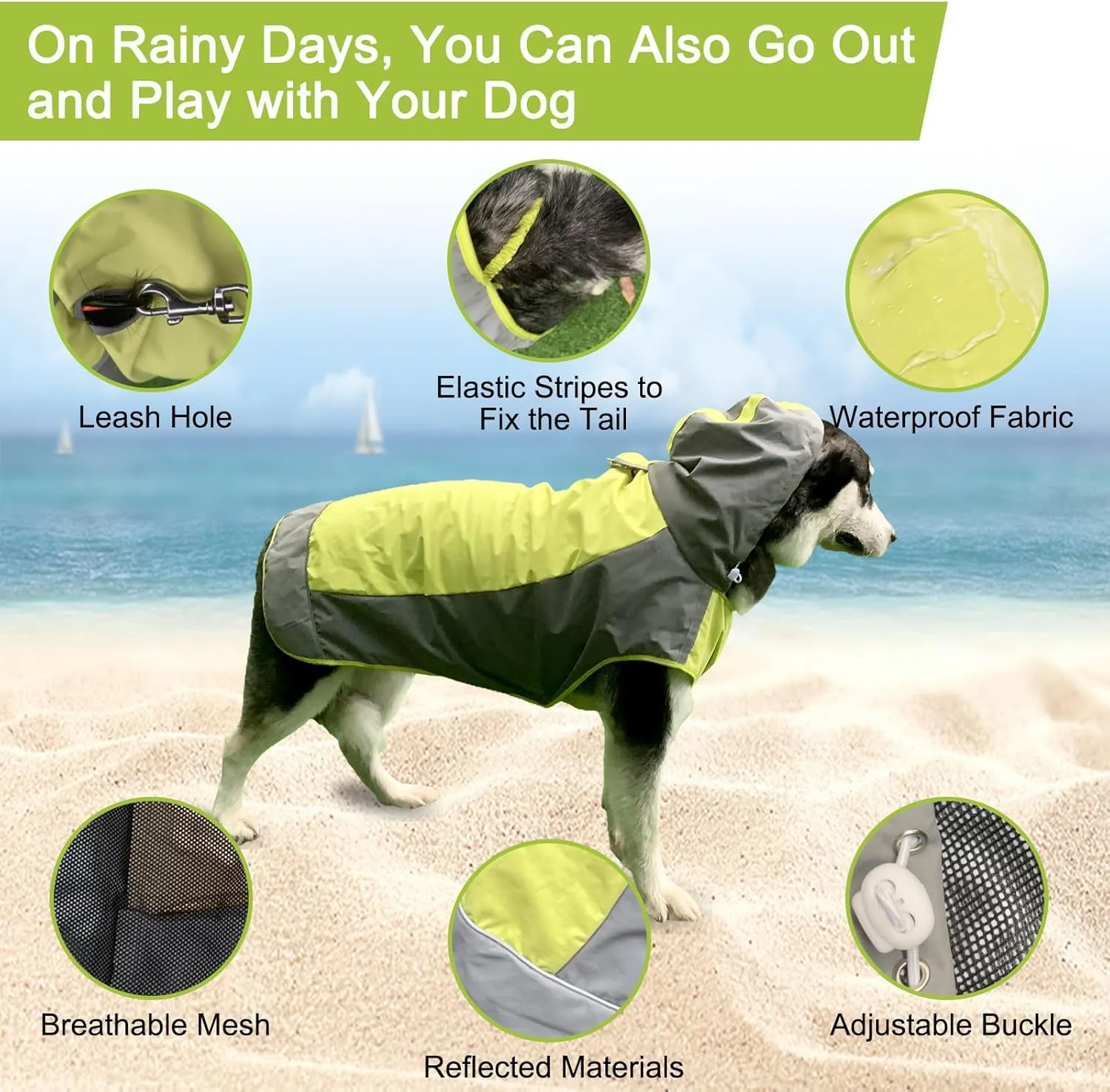 Dog Raincoat,Dog Waterproof Jacket,Reflective Dog Jacket with Hoodie,Lightweight Dog Poncho Slicker,Dog Rain Coat for Medium Large Dogs (Green, XX-Large)