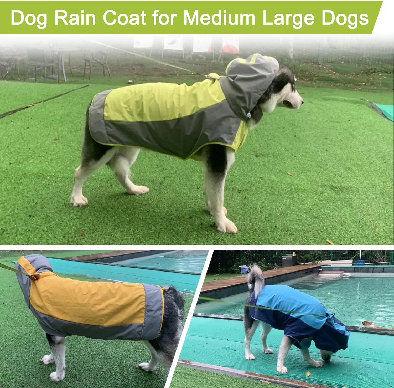 Dog Raincoat,Dog Waterproof Jacket,Reflective Dog Jacket with Hoodie,Lightweight Dog Poncho Slicker,Dog Rain Coat for Medium Large Dogs (Green, XX-Large)