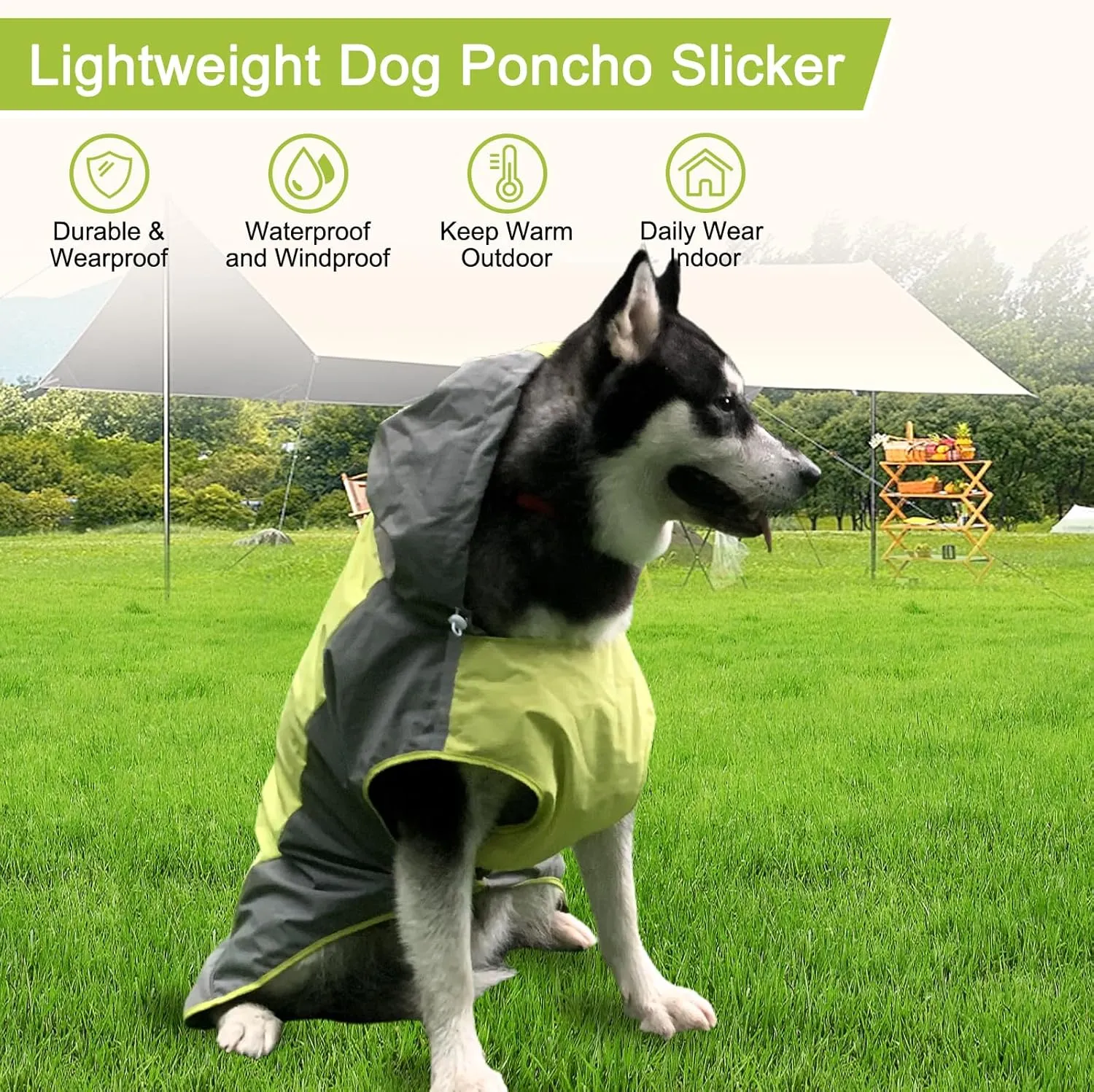 Dog Raincoat,Dog Waterproof Jacket,Reflective Dog Jacket with Hoodie,Lightweight Dog Poncho Slicker,Dog Rain Coat for Medium Large Dogs (Green, XX-Large)