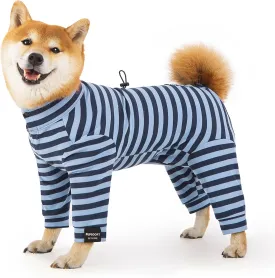Dog Winter Warmer Fleece Onesie, Bodysuit for Small Medium Large Dogs, Stretchy Cold Weather Pet Warmer Jumpsuit Puppy Onesie Lightweight, Blue Stripe, Small