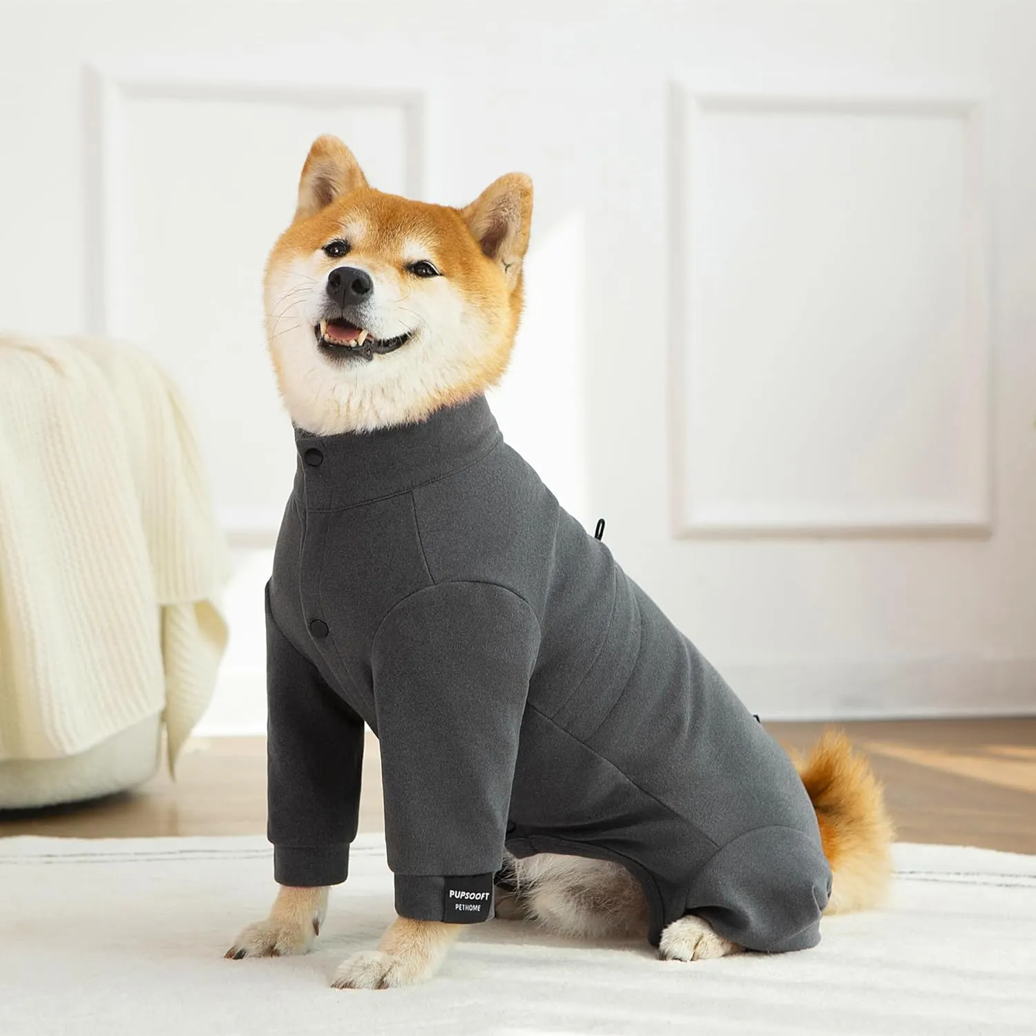 Dog Winter Warmer Fleece Onesie, Bodysuit for Small Medium Large Dogs, Stretchy Cold Weather Pet Warmer Jumpsuit Puppy Onesie Lightweight, Gray, Small