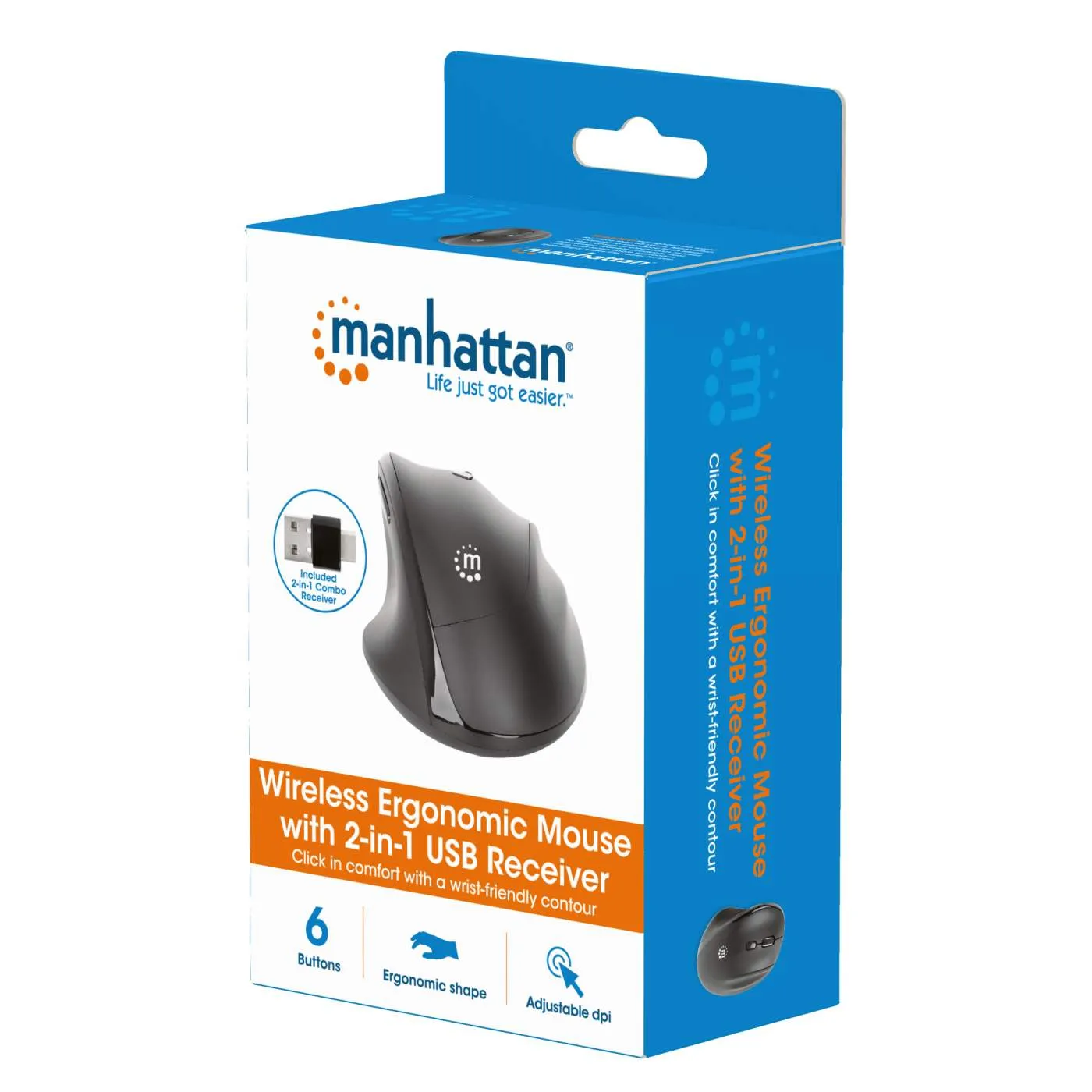 Ergonomic Wireless Mouse with 2-in-1 USB Receiver