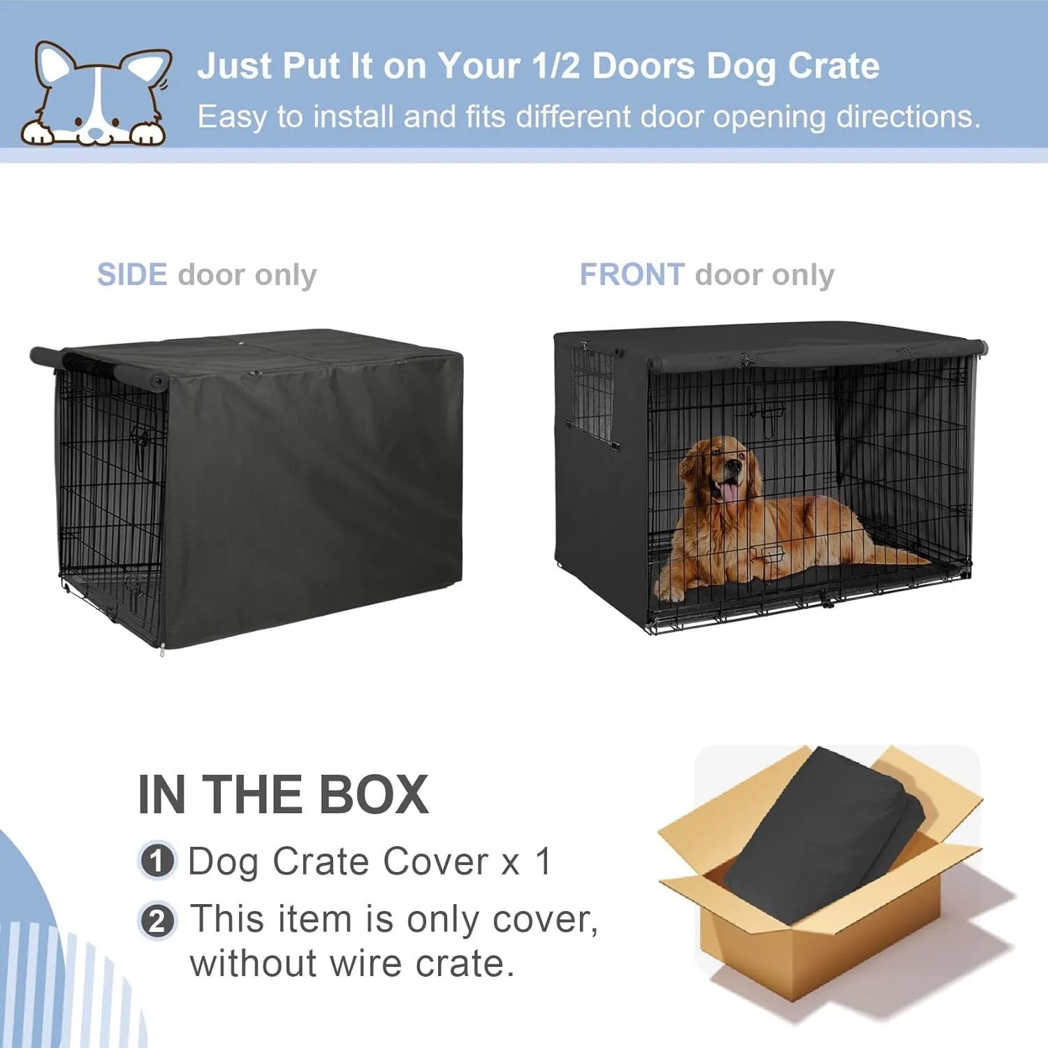 Explore Land 42 inches Dog Crate Cover Heavy Duty Polyester Pet Kennel Sunshade Universal Fit for Wire Cage (Black)