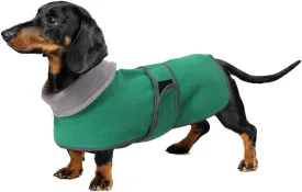 Geyecete Dachshund Sweaters - Dachshund Dog Jacket, Winter Coat with Padded Fleece Lining, High Collar, Adjustable Sizes - Green - M