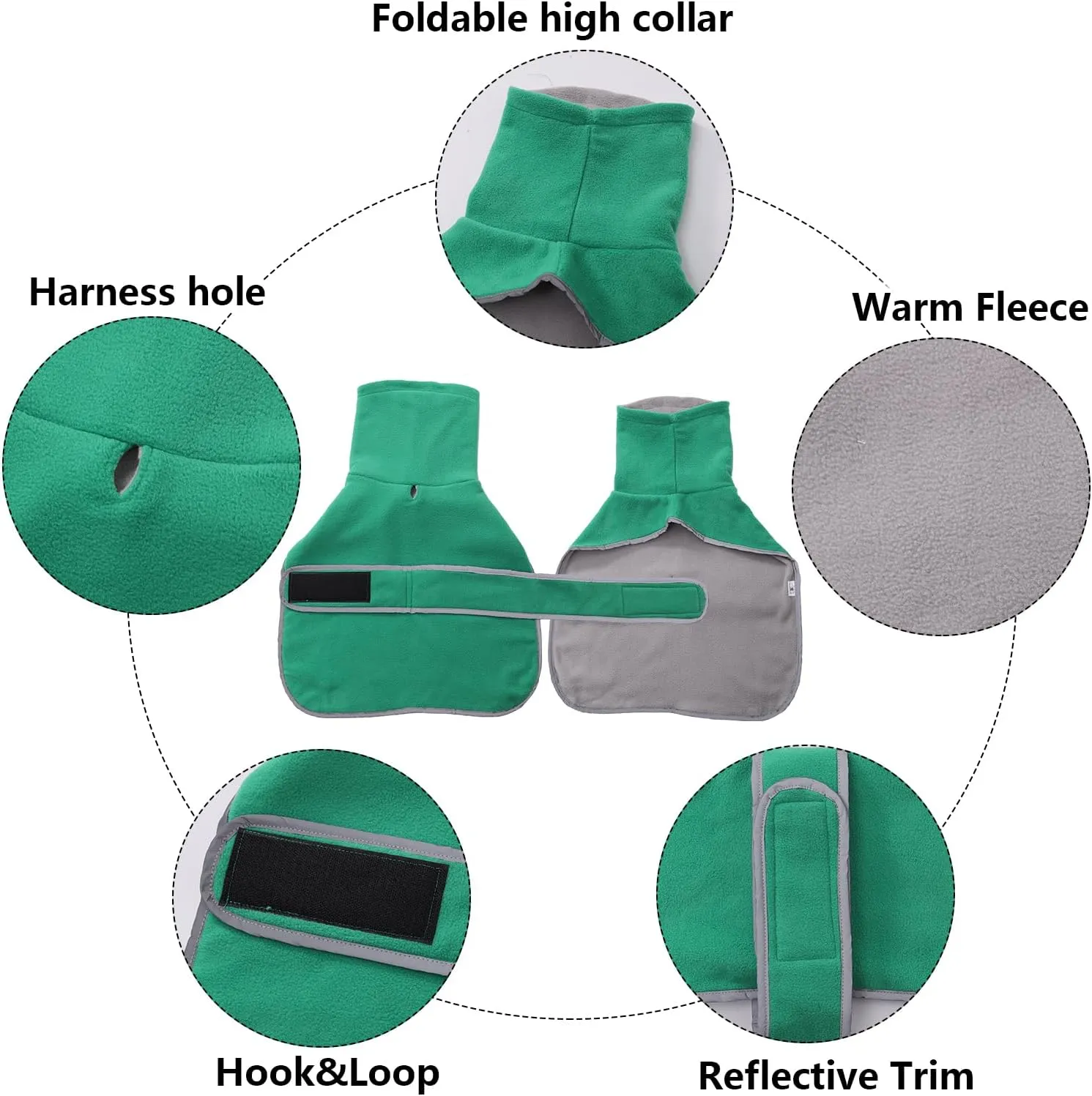 Geyecete Dachshund Sweaters - Dachshund Dog Jacket, Winter Coat with Padded Fleece Lining, High Collar, Adjustable Sizes - Green - M