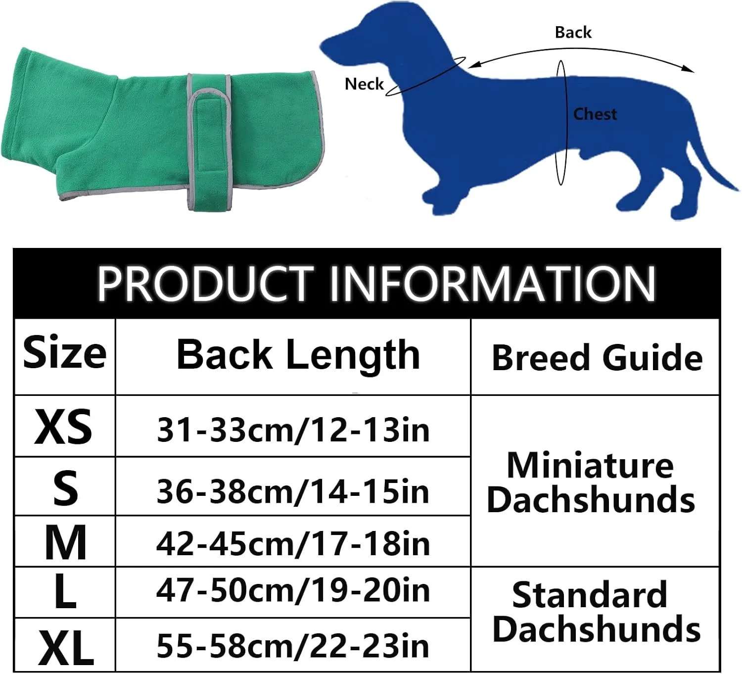 Geyecete Dachshund Sweaters - Dachshund Dog Jacket, Winter Coat with Padded Fleece Lining, High Collar, Adjustable Sizes - Green - M