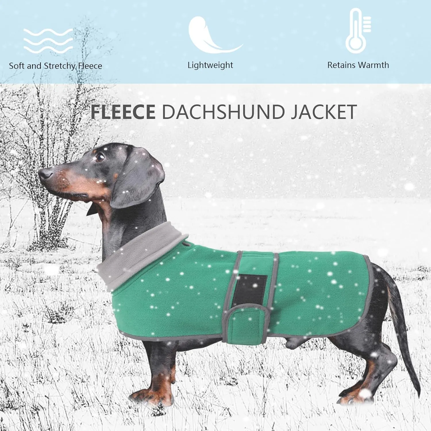 Geyecete Dachshund Sweaters - Dachshund Dog Jacket, Winter Coat with Padded Fleece Lining, High Collar, Adjustable Sizes - Green - M