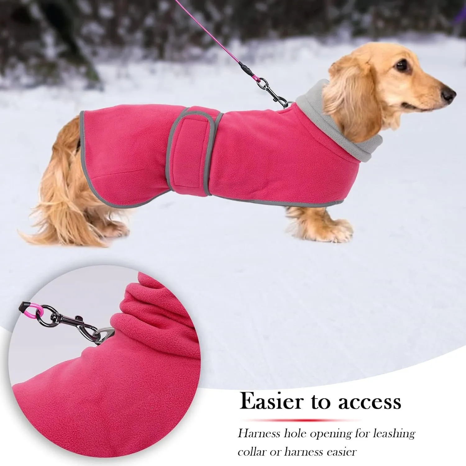 Geyecete Dachshund Sweaters for Dogs - Perfect Winter Coat with Padded Fleece Lining and High Collar - Dog Snowsuit with Adjustable Bands - Pink - S