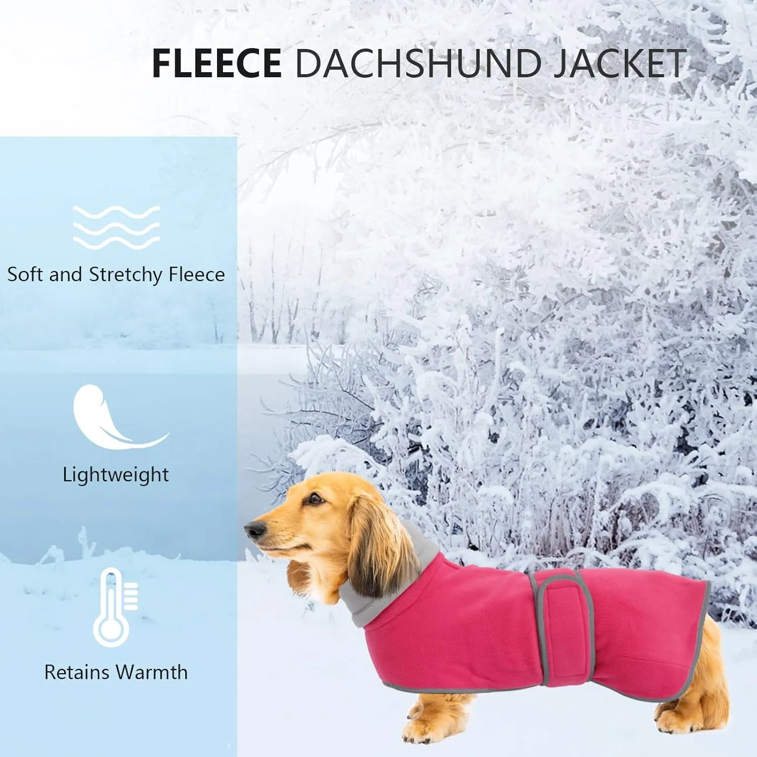Geyecete Dachshund Sweaters for Dogs - Perfect Winter Coat with Padded Fleece Lining and High Collar - Dog Snowsuit with Adjustable Bands - Pink - S