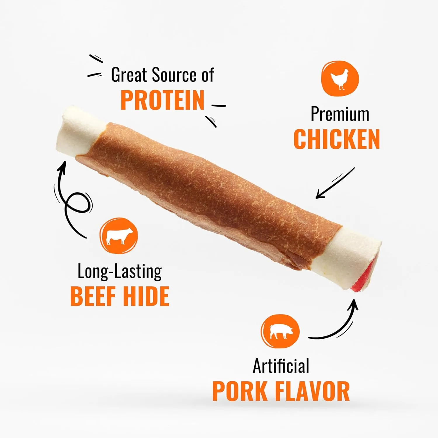 Good n Fun Triple Flavor Rolls for Large Dogs, Treat Your Dog to Long-Lasting Chews Made with Beef Hide, Chicken and Artificial Pork Flavor, 6 Count
