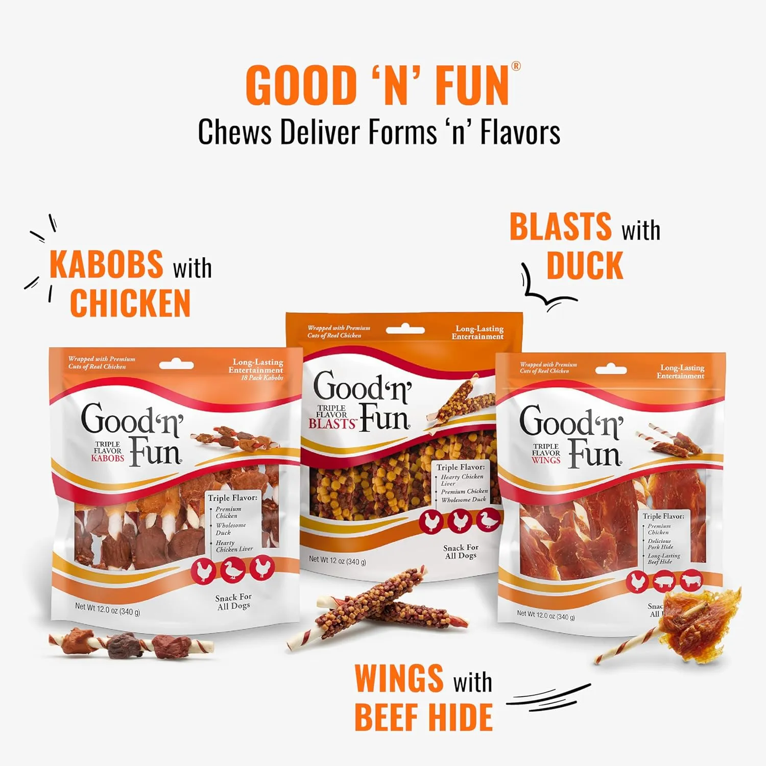 Good n Fun Triple Flavor Rolls for Large Dogs, Treat Your Dog to Long-Lasting Chews Made with Beef Hide, Chicken and Artificial Pork Flavor, 6 Count