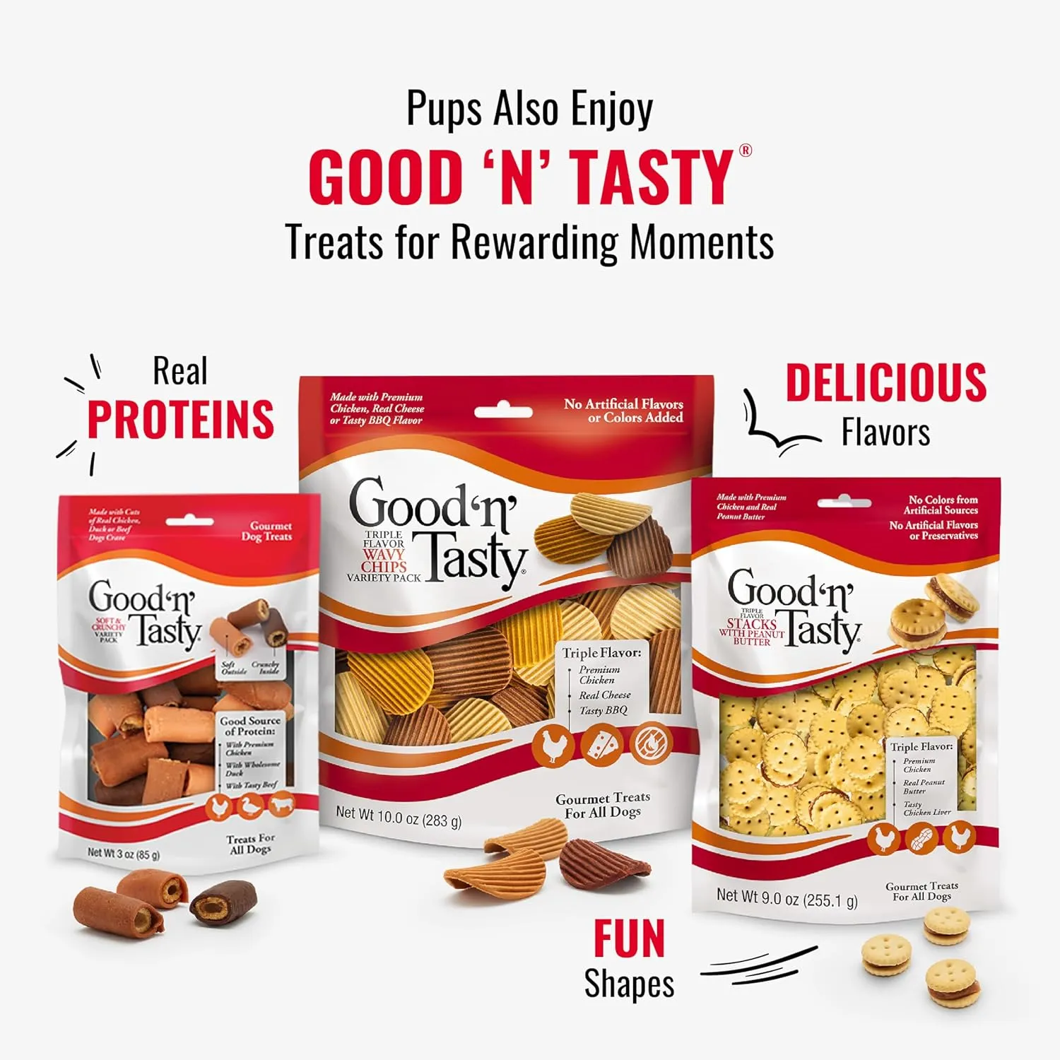 Good n Fun Triple Flavor Rolls for Large Dogs, Treat Your Dog to Long-Lasting Chews Made with Beef Hide, Chicken and Artificial Pork Flavor, 6 Count
